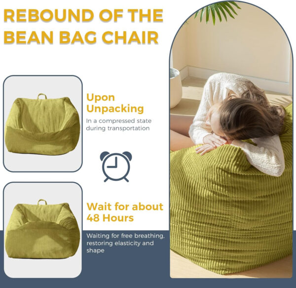 MAXYOYO Bean Bag Chair, Floor Sofa with Handle, Bean Bag Chairs for Adults and Kids, Teens Living Room Bean Bag, Accent Sofa Chair with Pocket for Gaming Reading Relaxing