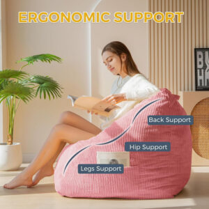 MAXYOYO Bean Bag Chair, Floor Sofa with Handle, Bean Bag Chairs for Adults and Kids, Teens Living Room Bean Bag, Accent Sofa Chair with Pocket for Gaming Reading Relaxing