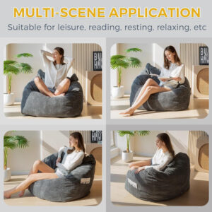 MAXYOYO Bean Bag Chair, Floor Sofa with Handle, Bean Bag Chairs for Adults and Kids, Teens Living Room Bean Bag, Accent Sofa Chair with Pocket for Gaming Reading Relaxing