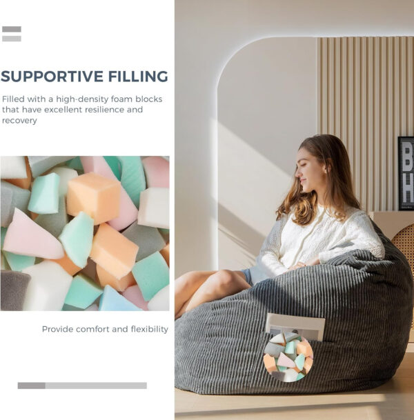 MAXYOYO Bean Bag Chair, Floor Sofa with Handle, Bean Bag Chairs for Adults and Kids, Teens Living Room Bean Bag, Accent Sofa Chair with Pocket for Gaming Reading Relaxing