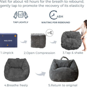 MAXYOYO Bean Bag Chair, Floor Sofa with Handle, Bean Bag Chairs for Adults and Kids, Teens Living Room Bean Bag, Accent Sofa Chair with Pocket for Gaming Reading Relaxing