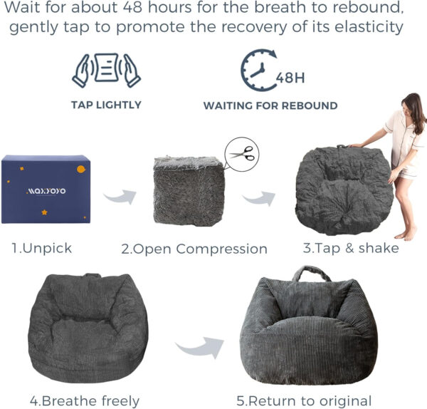 MAXYOYO Bean Bag Chair, Floor Sofa with Handle, Bean Bag Chairs for Adults and Kids, Teens Living Room Bean Bag, Accent Sofa Chair with Pocket for Gaming Reading Relaxing