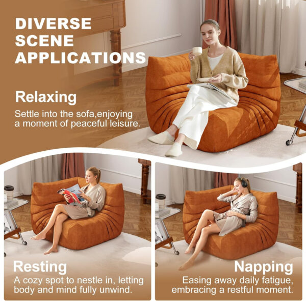 Bean Bag Chair for Adults, Bean Bag Sofa - Adult Size with Soft Waterproof Fabric for Living Room, Apartments, Reading Corner, Gaming, and Movie Venue (DarkOrange)