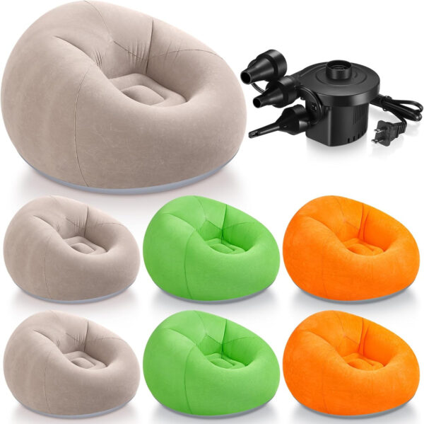 6 Pcs Bean Bag Chairs for Adults Inflatable Chairs with Electric Air Pump,Blow up Couch Folding Portable Inflatable Couch Lazy Sofa for Reading Living Room Camping (Colorful)