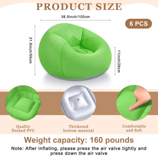 6 Pcs Bean Bag Chairs for Adults Inflatable Chairs with Electric Air Pump,Blow up Couch Folding Portable Inflatable Couch Lazy Sofa for Reading Living Room Camping (Colorful)