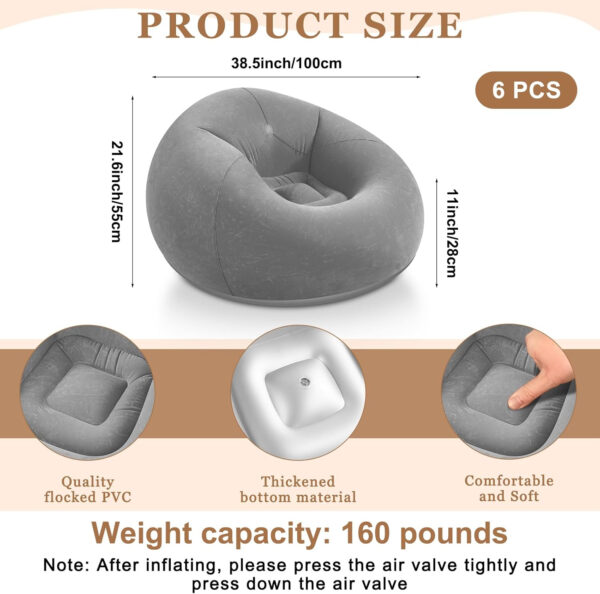 6 Pcs Bean Bag Chairs for Adults Inflatable Chairs with Electric Air Pump,Blow up Couch Folding Portable Inflatable Couch Lazy Sofa for Reading Living Room Camping (Colorful)