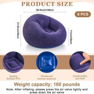 6 Pcs Bean Bag Chairs for Adults Inflatable Chairs with Electric Air Pump,Blow up Couch Folding Portable Inflatable Couch Lazy Sofa for Reading Living Room Camping (Colorful)