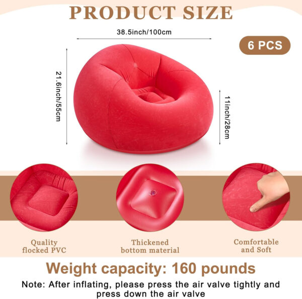 6 Pcs Bean Bag Chairs for Adults Inflatable Chairs with Electric Air Pump,Blow up Couch Folding Portable Inflatable Couch Lazy Sofa for Reading Living Room Camping (Colorful)