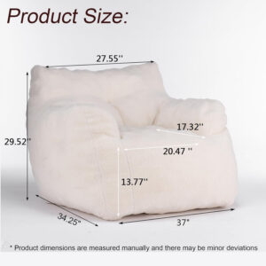 Recaceik Bean Bag Chairs, Tufted Soft Stuffed with Filler, Fluffy and Lazy Sofa, Imperial Lounger Giant Chair for Bedroom, Living Room, White