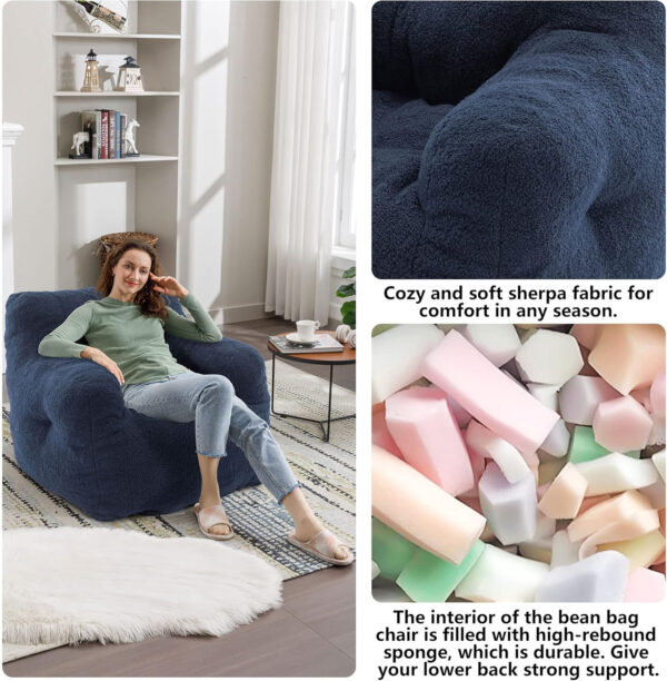 Recaceik Bean Bag Chairs, Tufted Soft Stuffed with Filler, Fluffy and Lazy Sofa, Imperial Lounger Giant Chair for Bedroom, Living Room, White