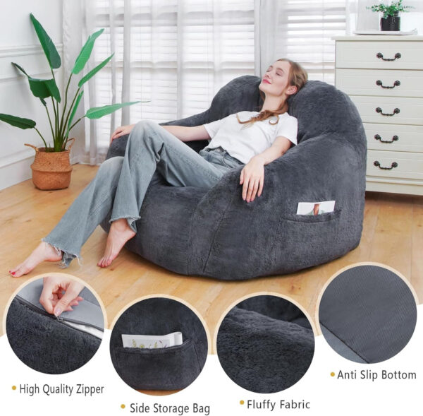 Giant Bean Bag Chair, Oversized Bean Bag Chairs for Adults and Kids, Gaming Chair Stuffed Memory Foam | Storage | Non-Slip, Removable Bean Bag Sofa Comfy Chair for Bedroom, Livingroom (Grey)