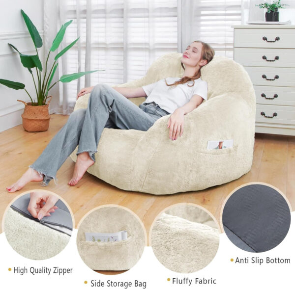 Giant Bean Bag Chair, Oversized Bean Bag Chairs for Adults and Kids, Gaming Chair Stuffed Memory Foam | Storage | Non-Slip, Removable Bean Bag Sofa Comfy Chair for Bedroom, Livingroom (Grey)