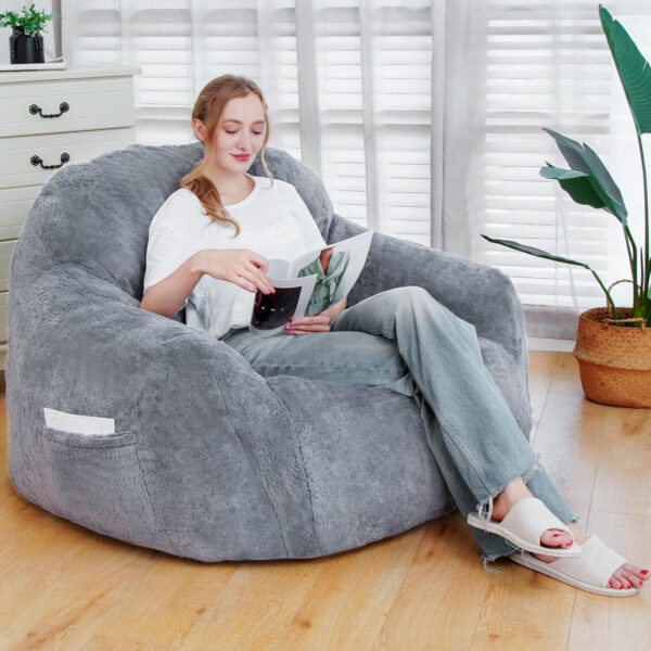 Giant Bean Bag Chair, Oversized Bean Bag Chairs for Adults and Kids, Gaming Chair Stuffed Memory Foam | Storage | Non-Slip, Removable Bean Bag Sofa Comfy Chair for Bedroom, Livingroom (Grey)