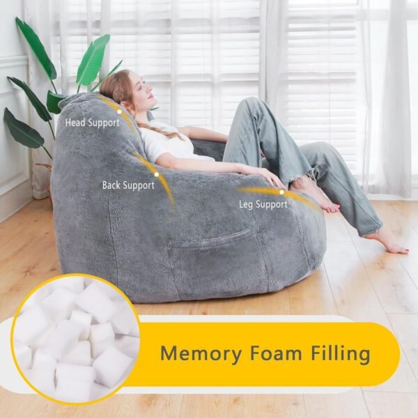 Giant Bean Bag Chair, Oversized Bean Bag Chairs for Adults and Kids, Gaming Chair Stuffed Memory Foam | Storage | Non-Slip, Removable Bean Bag Sofa Comfy Chair for Bedroom, Livingroom (Grey)