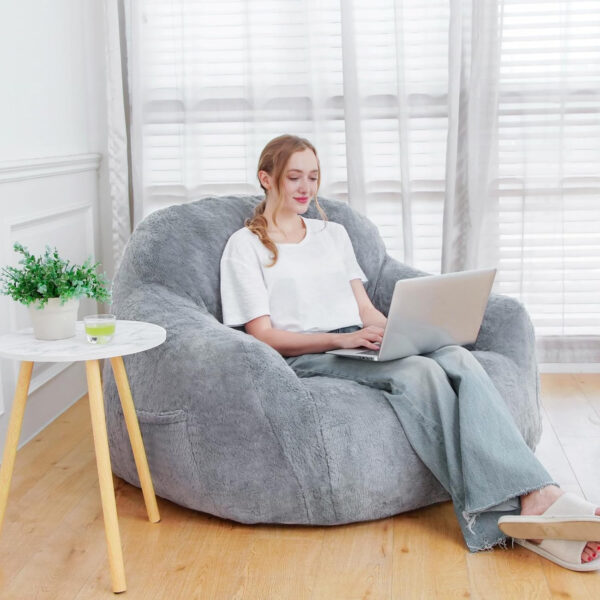 Giant Bean Bag Chair, Oversized Bean Bag Chairs for Adults and Kids, Gaming Chair Stuffed Memory Foam | Storage | Non-Slip, Removable Bean Bag Sofa Comfy Chair for Bedroom, Livingroom (Grey)