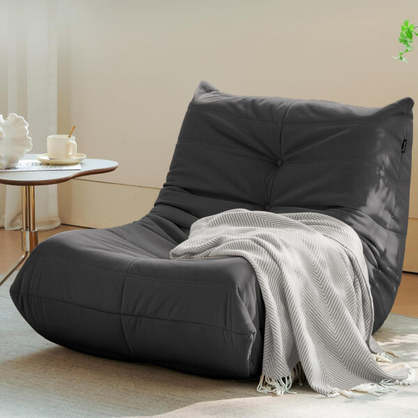 Bean Bag Chair for Adults - Suede & Microfiber Fireside Floor Chair, Comfortable Corner Lounge Sofa for Living Room, Bedroom, Office (Single, Dark Gray)