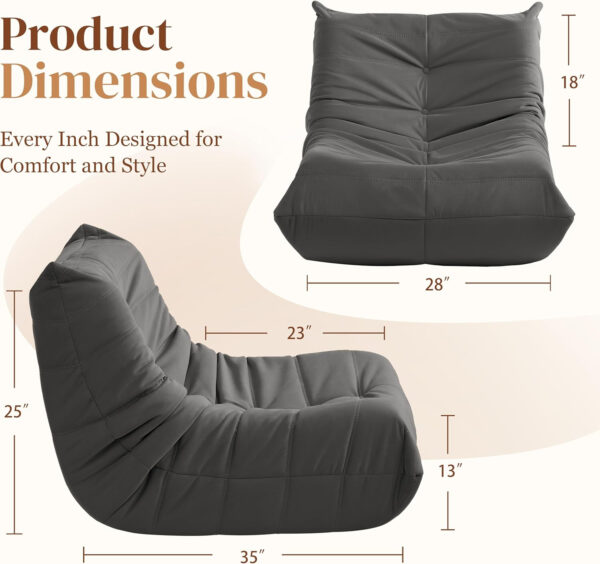 Bean Bag Chair for Adults - Suede & Microfiber Fireside Floor Chair, Comfortable Corner Lounge Sofa for Living Room, Bedroom, Office (Single, Dark Gray)