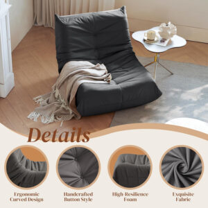 Bean Bag Chair for Adults - Suede & Microfiber Fireside Floor Chair, Comfortable Corner Lounge Sofa for Living Room, Bedroom, Office (Single, Dark Gray)