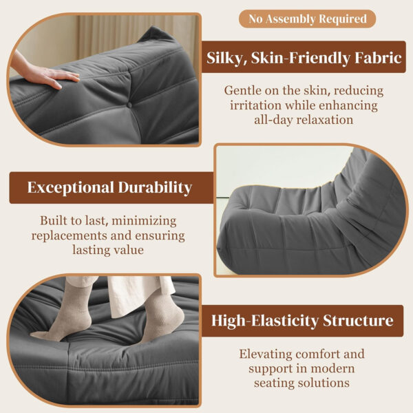 Bean Bag Chair for Adults - Suede & Microfiber Fireside Floor Chair, Comfortable Corner Lounge Sofa for Living Room, Bedroom, Office (Single, Dark Gray)