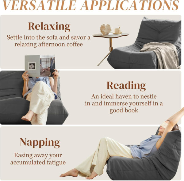 Bean Bag Chair for Adults - Suede & Microfiber Fireside Floor Chair, Comfortable Corner Lounge Sofa for Living Room, Bedroom, Office (Single, Dark Gray)