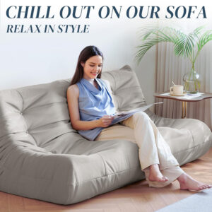 Bean Bag Chair for Adults - Suede & Microfiber Fireside Floor Chair, Comfortable Corner Lounge Sofa for Living Room, Bedroom, Office (Single, Dark Gray)