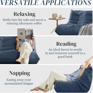 Bean Bag Chair for Adults - Suede & Microfiber Fireside Floor Chair, Comfortable Corner Lounge Sofa for Living Room, Bedroom, Office (Single, Dark Gray)