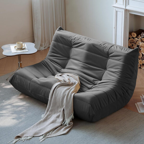 Bean Bag Chair for Adults - Suede & Microfiber Fireside Floor Chair, Comfortable Corner Lounge Sofa for Living Room, Bedroom, Office (Single, Dark Gray)