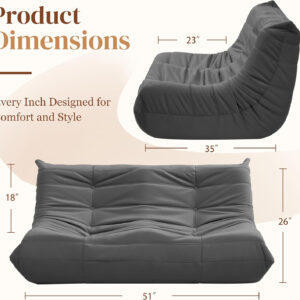 Bean Bag Chair for Adults - Suede & Microfiber Fireside Floor Chair, Comfortable Corner Lounge Sofa for Living Room, Bedroom, Office (Single, Dark Gray)