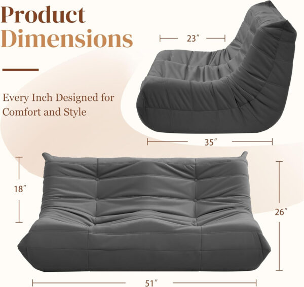 Bean Bag Chair for Adults - Suede & Microfiber Fireside Floor Chair, Comfortable Corner Lounge Sofa for Living Room, Bedroom, Office (Single, Dark Gray)