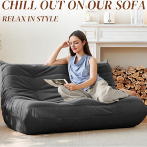 Bean Bag Chair for Adults - Suede & Microfiber Fireside Floor Chair, Comfortable Corner Lounge Sofa for Living Room, Bedroom, Office (Single, Dark Gray)