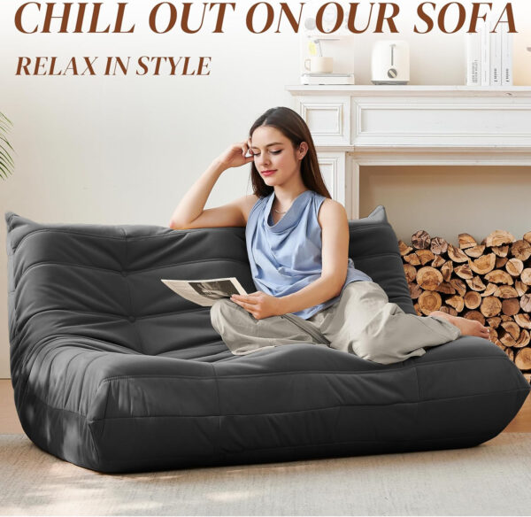 Bean Bag Chair for Adults - Suede & Microfiber Fireside Floor Chair, Comfortable Corner Lounge Sofa for Living Room, Bedroom, Office (Single, Dark Gray)