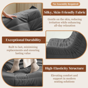 Bean Bag Chair for Adults - Suede & Microfiber Fireside Floor Chair, Comfortable Corner Lounge Sofa for Living Room, Bedroom, Office (Single, Dark Gray)