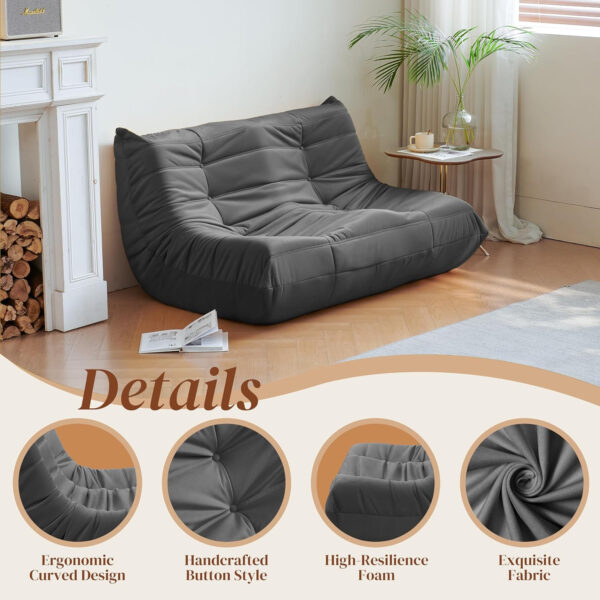 Bean Bag Chair for Adults - Suede & Microfiber Fireside Floor Chair, Comfortable Corner Lounge Sofa for Living Room, Bedroom, Office (Single, Dark Gray)