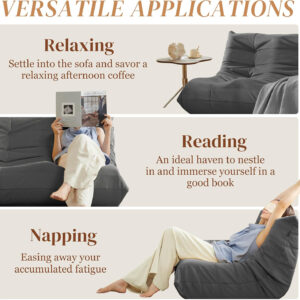 Bean Bag Chair for Adults - Suede & Microfiber Fireside Floor Chair, Comfortable Corner Lounge Sofa for Living Room, Bedroom, Office (Single, Dark Gray)