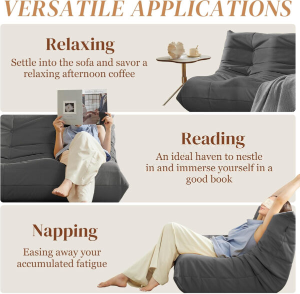 Bean Bag Chair for Adults - Suede & Microfiber Fireside Floor Chair, Comfortable Corner Lounge Sofa for Living Room, Bedroom, Office (Single, Dark Gray)