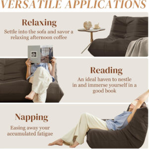 Bean Bag Chair for Adults - Suede & Microfiber Fireside Floor Chair, Comfortable Corner Lounge Sofa for Living Room, Bedroom, Office (Single, Dark Gray)