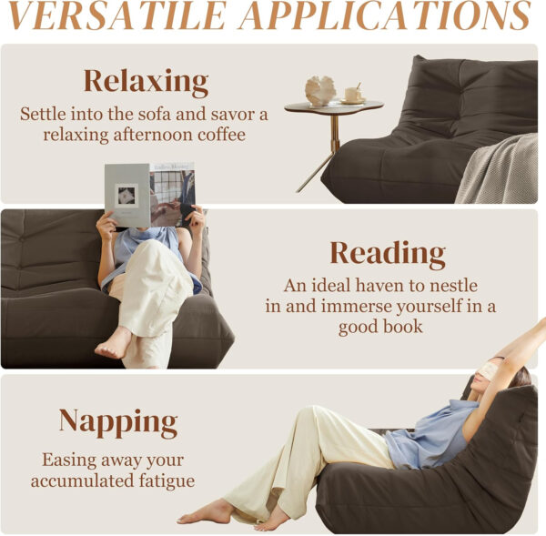 Bean Bag Chair for Adults - Suede & Microfiber Fireside Floor Chair, Comfortable Corner Lounge Sofa for Living Room, Bedroom, Office (Single, Dark Gray)