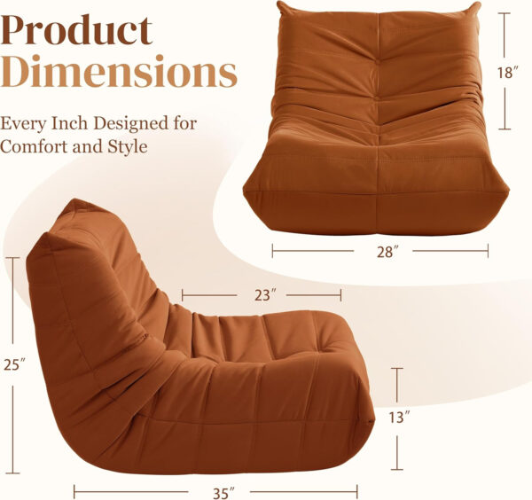 Bean Bag Chair for Adults - Suede & Microfiber Fireside Floor Chair, Comfortable Corner Lounge Sofa for Living Room, Bedroom, Office (Single, Dark Gray)