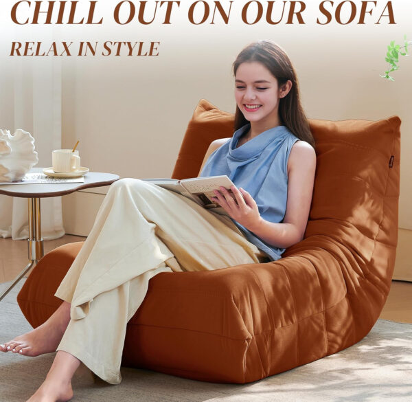 Bean Bag Chair for Adults - Suede & Microfiber Fireside Floor Chair, Comfortable Corner Lounge Sofa for Living Room, Bedroom, Office (Single, Dark Gray)