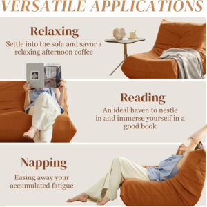 Bean Bag Chair for Adults - Suede & Microfiber Fireside Floor Chair, Comfortable Corner Lounge Sofa for Living Room, Bedroom, Office (Single, Dark Gray)
