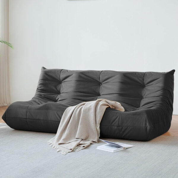 Bean Bag Chair for Adults - Suede & Microfiber Fireside Floor Chair, Comfortable Corner Lounge Sofa for Living Room, Bedroom, Office (Single, Dark Gray)