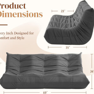 Bean Bag Chair for Adults - Suede & Microfiber Fireside Floor Chair, Comfortable Corner Lounge Sofa for Living Room, Bedroom, Office (Single, Dark Gray)