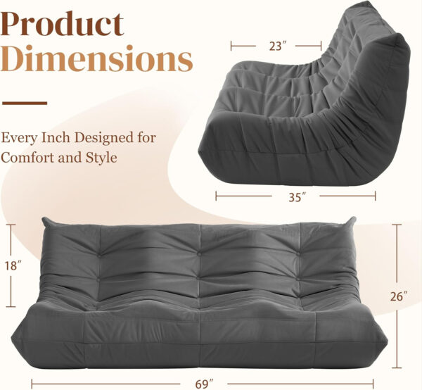 Bean Bag Chair for Adults - Suede & Microfiber Fireside Floor Chair, Comfortable Corner Lounge Sofa for Living Room, Bedroom, Office (Single, Dark Gray)