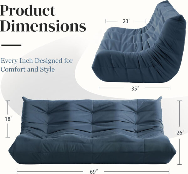 Bean Bag Chair for Adults - Suede & Microfiber Fireside Floor Chair, Comfortable Corner Lounge Sofa for Living Room, Bedroom, Office (Single, Dark Gray)