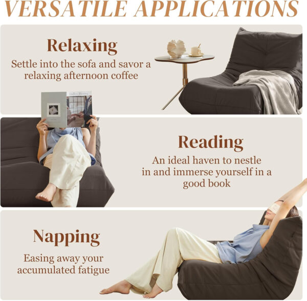 Bean Bag Chair for Adults - Suede & Microfiber Fireside Floor Chair, Comfortable Corner Lounge Sofa for Living Room, Bedroom, Office (Single, Dark Gray)