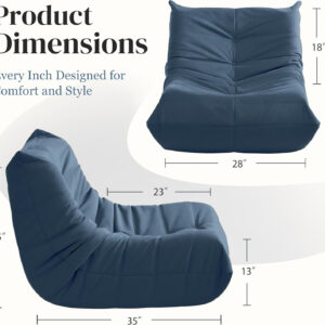 Bean Bag Chair for Adults - Suede & Microfiber Fireside Floor Chair, Comfortable Corner Lounge Sofa for Living Room, Bedroom, Office (Single, Dark Gray)