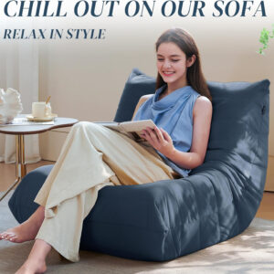 Bean Bag Chair for Adults - Suede & Microfiber Fireside Floor Chair, Comfortable Corner Lounge Sofa for Living Room, Bedroom, Office (Single, Dark Gray)