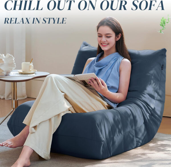 Bean Bag Chair for Adults - Suede & Microfiber Fireside Floor Chair, Comfortable Corner Lounge Sofa for Living Room, Bedroom, Office (Single, Dark Gray)