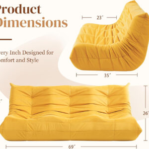 Bean Bag Chair for Adults - Suede & Microfiber Fireside Floor Chair, Comfortable Corner Lounge Sofa for Living Room, Bedroom, Office (Single, Dark Gray)