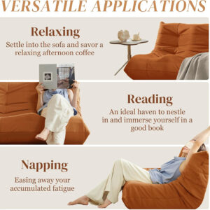 Bean Bag Chair for Adults - Suede & Microfiber Fireside Floor Chair, Comfortable Corner Lounge Sofa for Living Room, Bedroom, Office (Single, Dark Gray)
